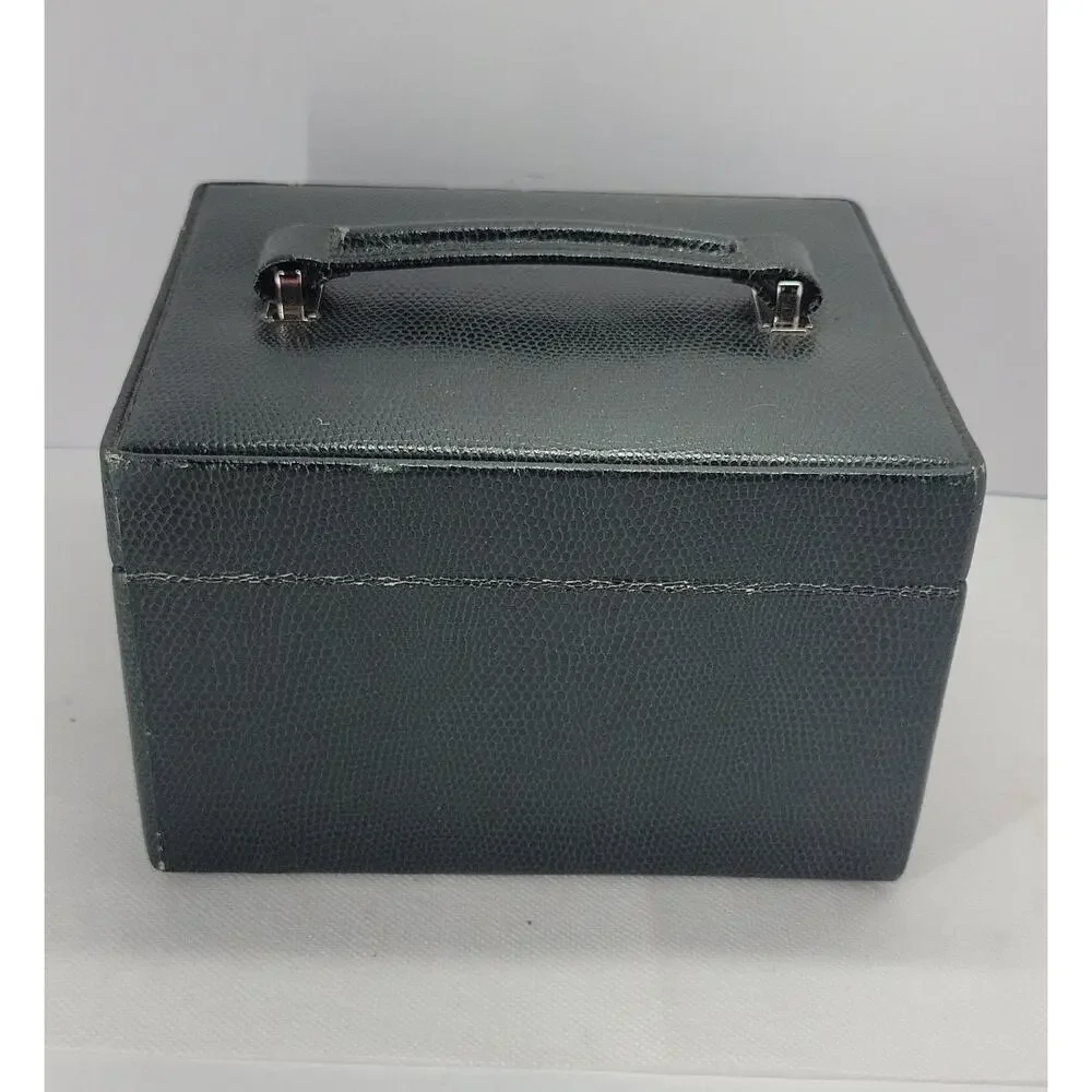 Dark Green Jewelry Box Mirror 2 Drawers Lock Key Carrying Case Organizer